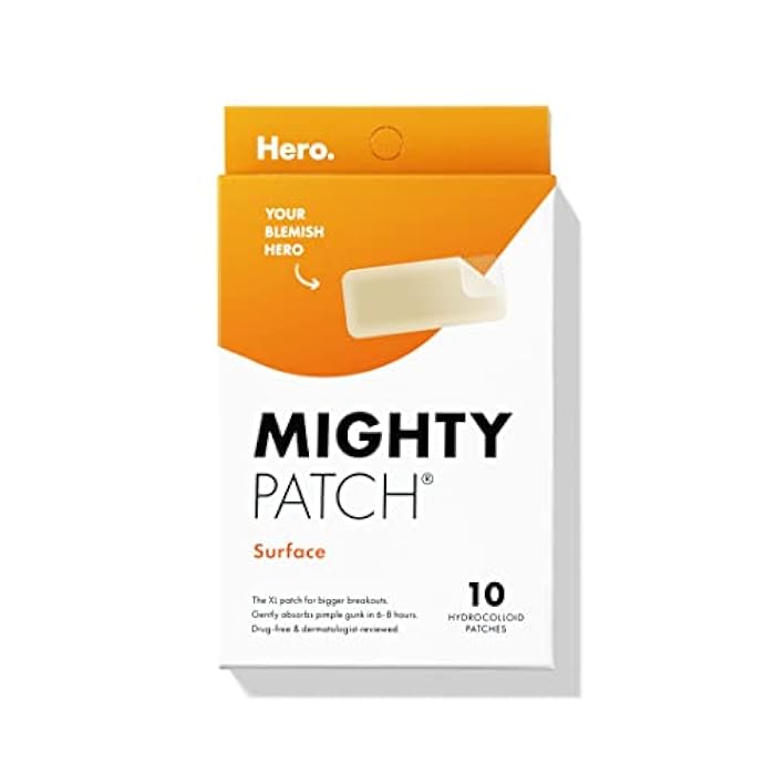Mighty Patch Surface Large Pimple Patches for Face from Hero Cosmetics, Acne Spot for Body, Cheek, Forehead, and Chin, Pimple Stickers, Hydrocolloid Covers, Vegan-friendly, 10 Count - Image 1